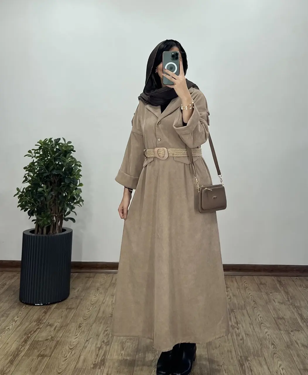 پیراهن مانتویی پاییزه تبسم همراه با کمربند